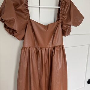 Elegant Brown Puff Sleeve Dress